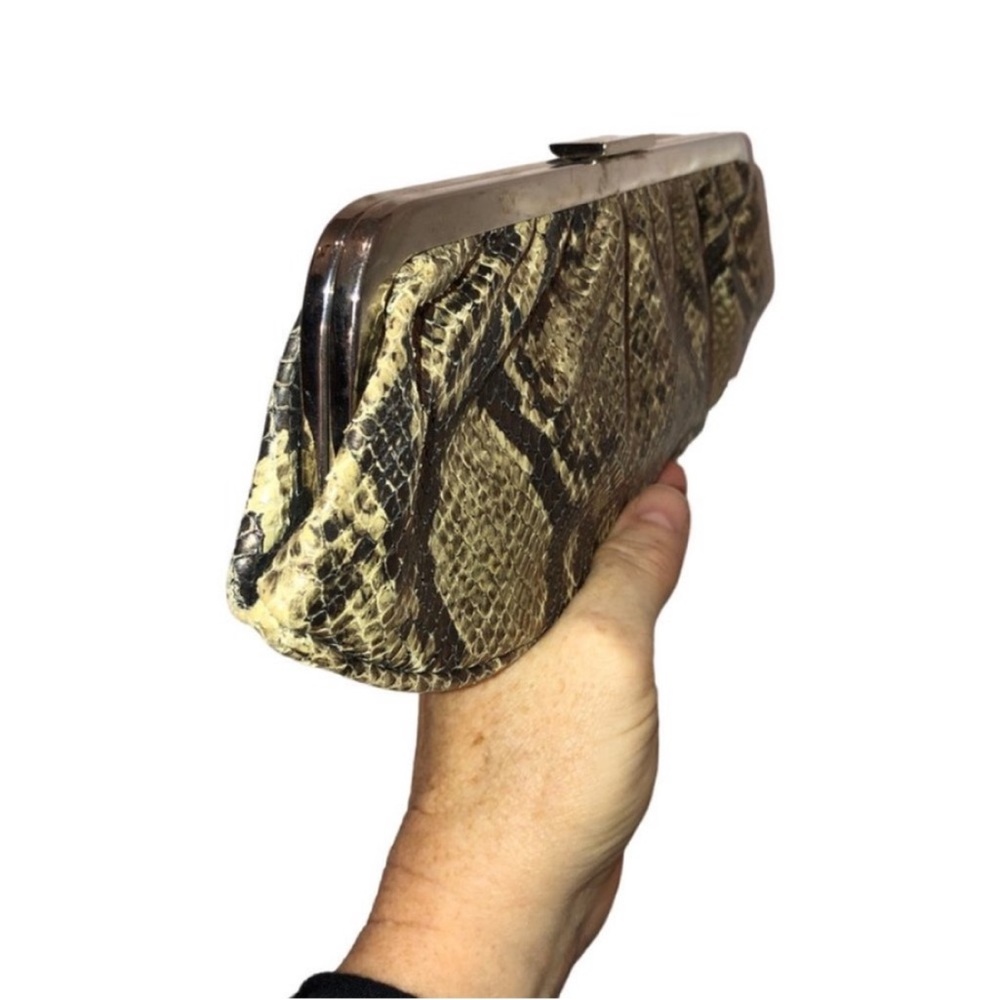 Banana Republic ivory brown python snakeskin clut… - image 3